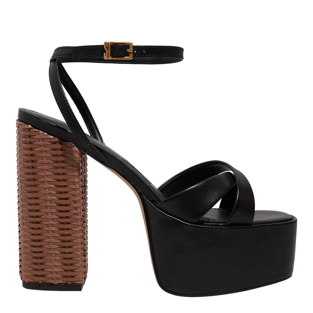 Sandália Plataforma Meia Pata Couro Pelica Soft Preto Salto Alto Grosso - vista 1 de 4