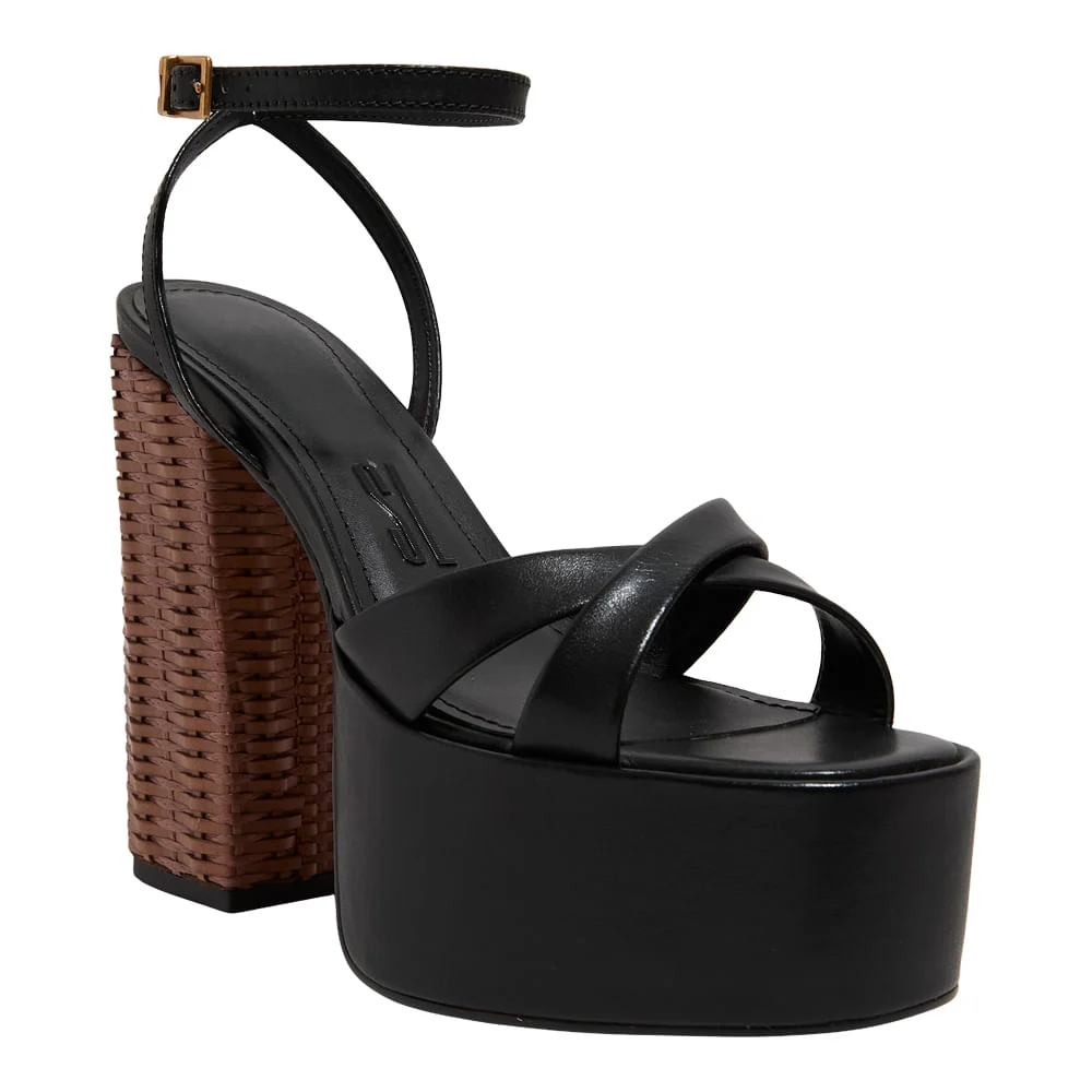 Sandália Plataforma Meia Pata Couro Pelica Soft Preto Salto Alto Grosso - vista 2 de 4