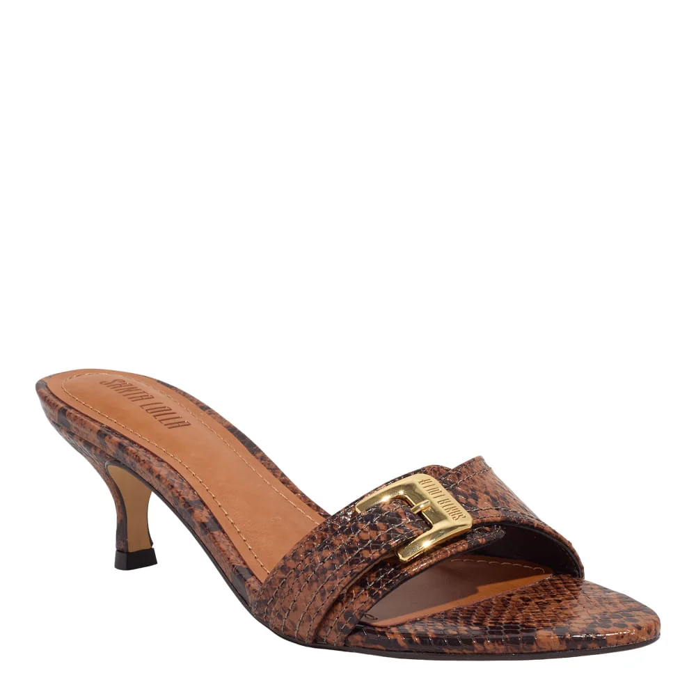 Mule Fivela New Snake Animal Print Marrom Castanho Salto Baixo Fino - vista 2 de 3