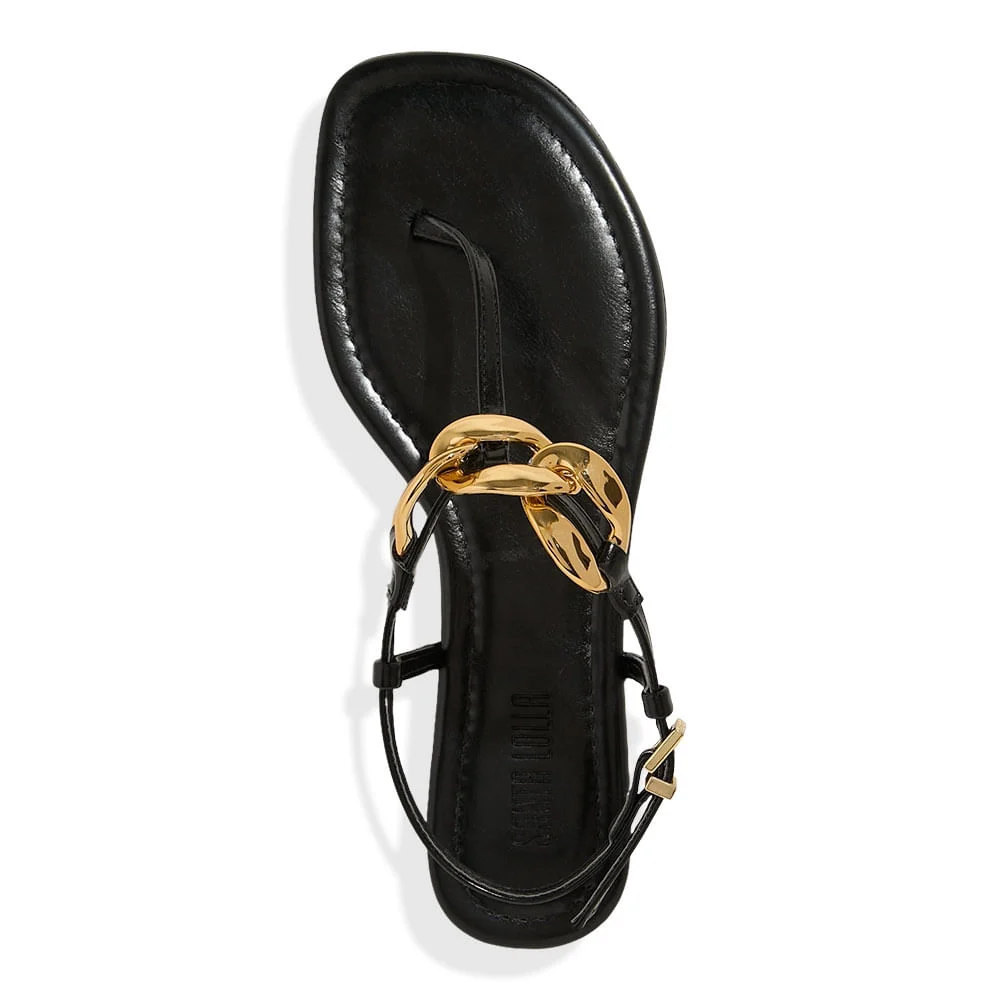 Rasteira Napa Pu Preto Corrente Metal - vista 4 de 6