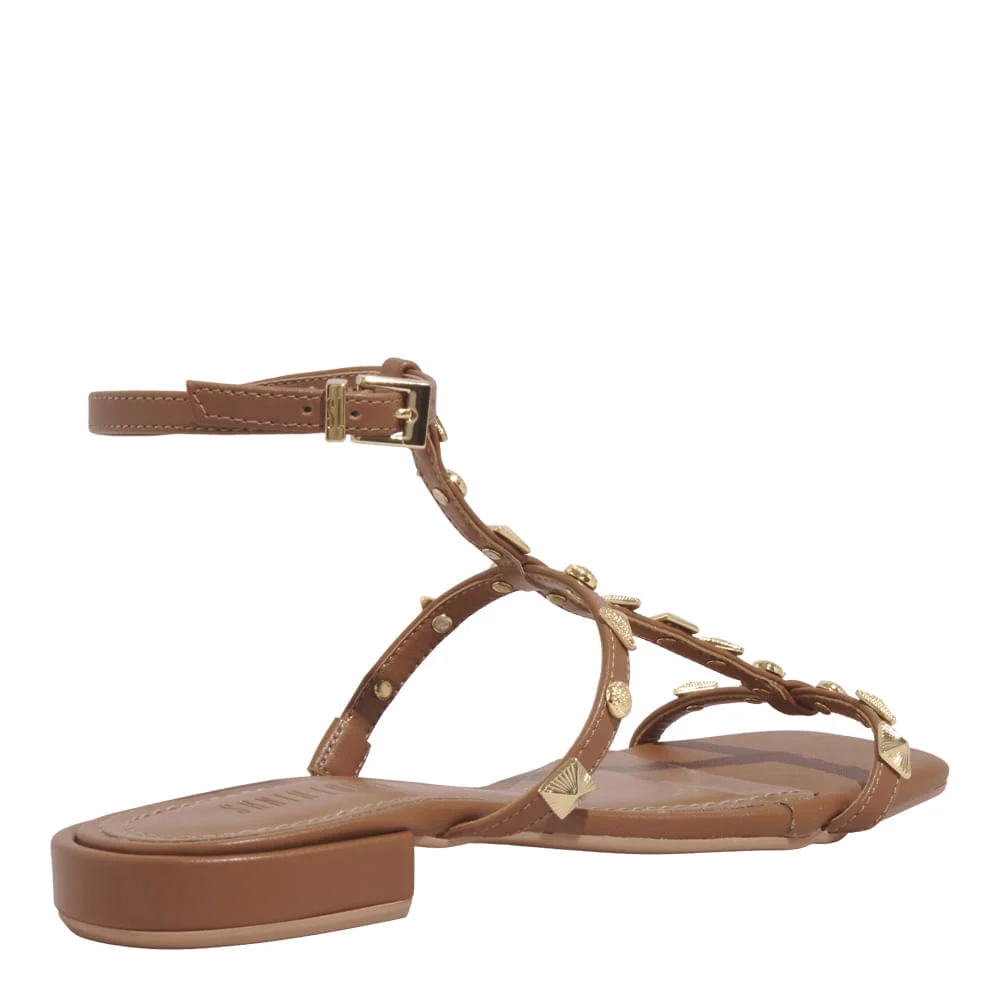 Rasteira Tachas Napa Soft Caramelo Bico Quadrado - vista 3 de 6