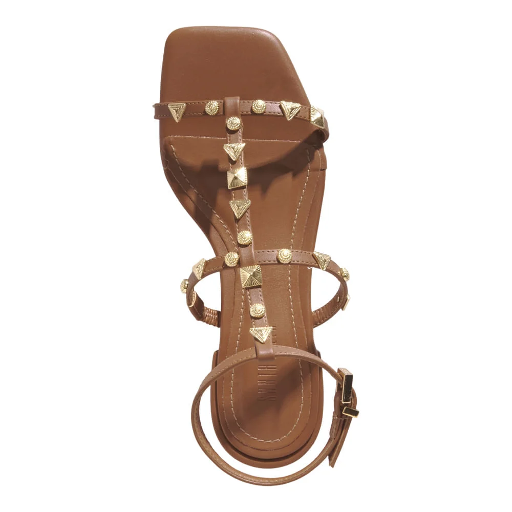 Rasteira Tachas Napa Soft Caramelo Bico Quadrado - vista 4 de 6