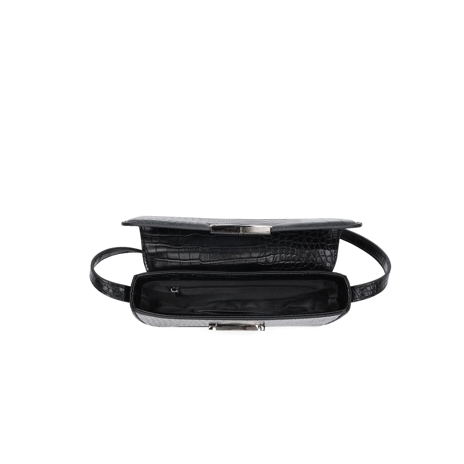 Bolsa Pequena Croco Preto Alça Transversal - vista 5 de 5