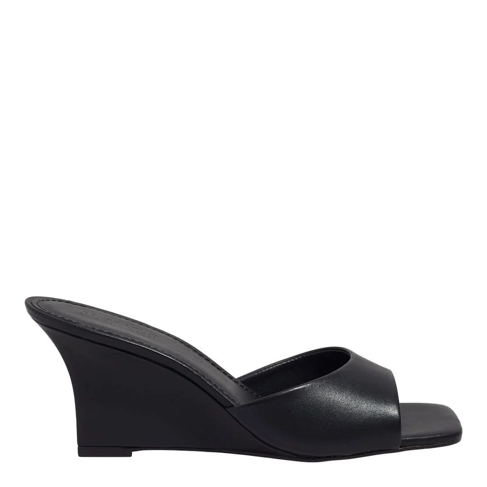 Mule Salto Anabela Couro Pelica Soft Preto Bico Quadrado - vista 1 de 3