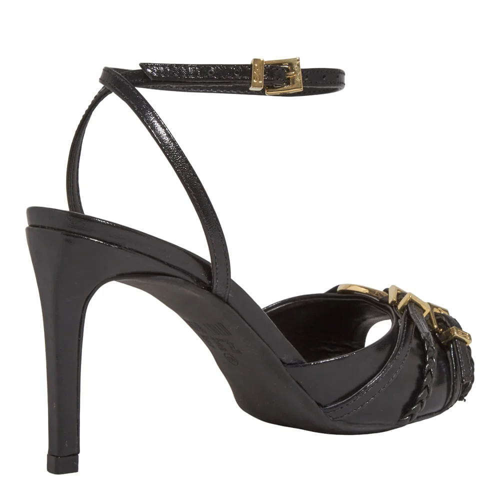 Peep Toe Couro Confort Preto Salto Alto Fino - vista 3 de 4