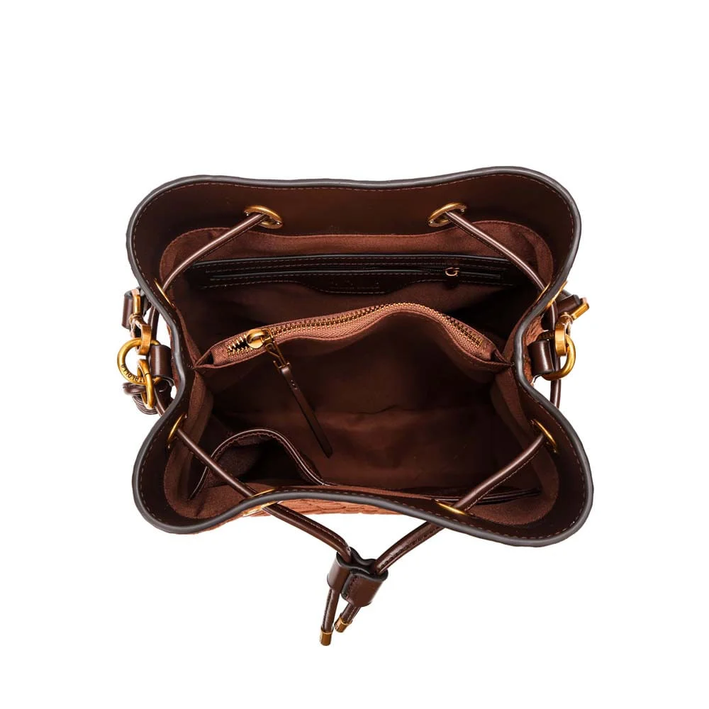 Bolsa Bucket Média Nobuck Croco Marrom Dark - vista 9 de 9