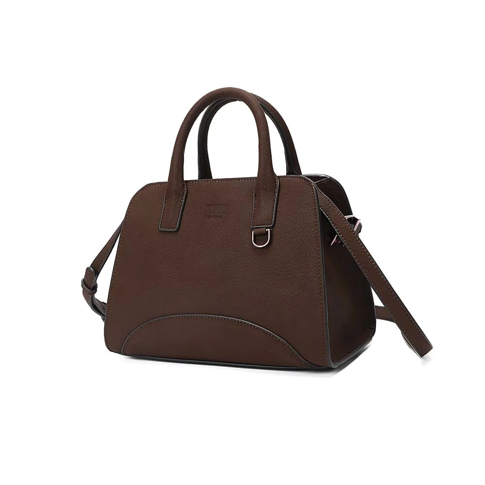 Bolsa Média Nobuck Marrom Dark Alça Dupla - vista 3 de 7