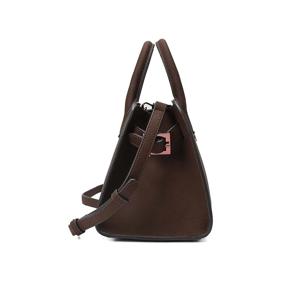 Bolsa Média Nobuck Marrom Dark Alça Dupla - vista 4 de 7