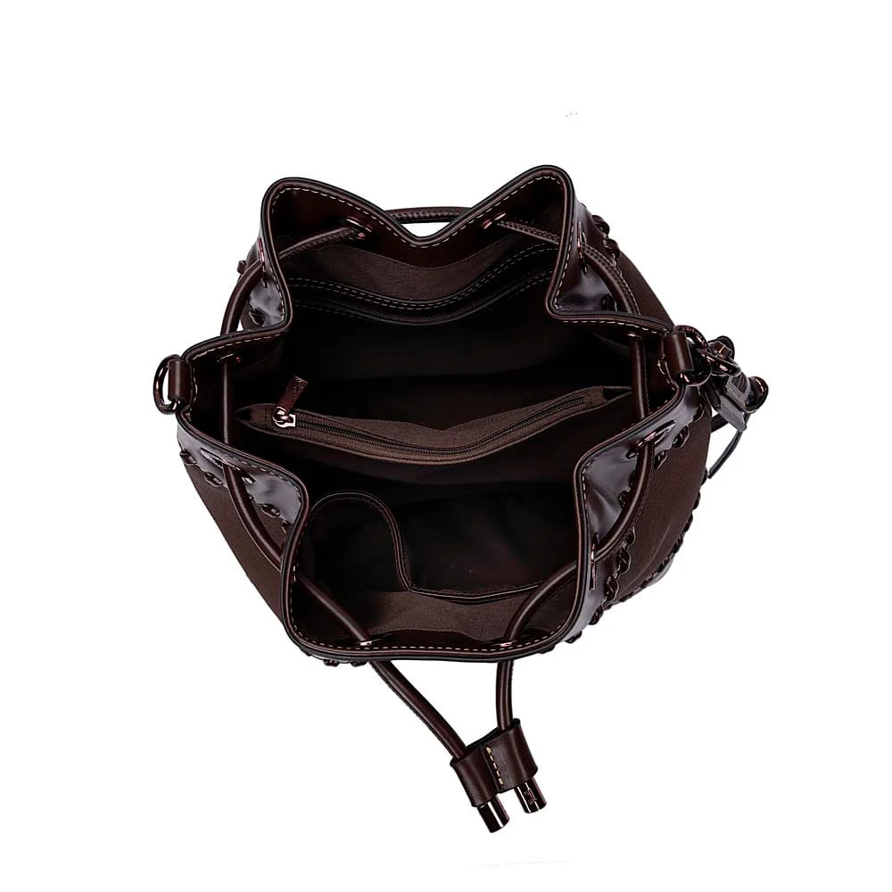 Bolsa Bucket Material Canvas Marrom Dark Alça Transversal - vista 7 de 7