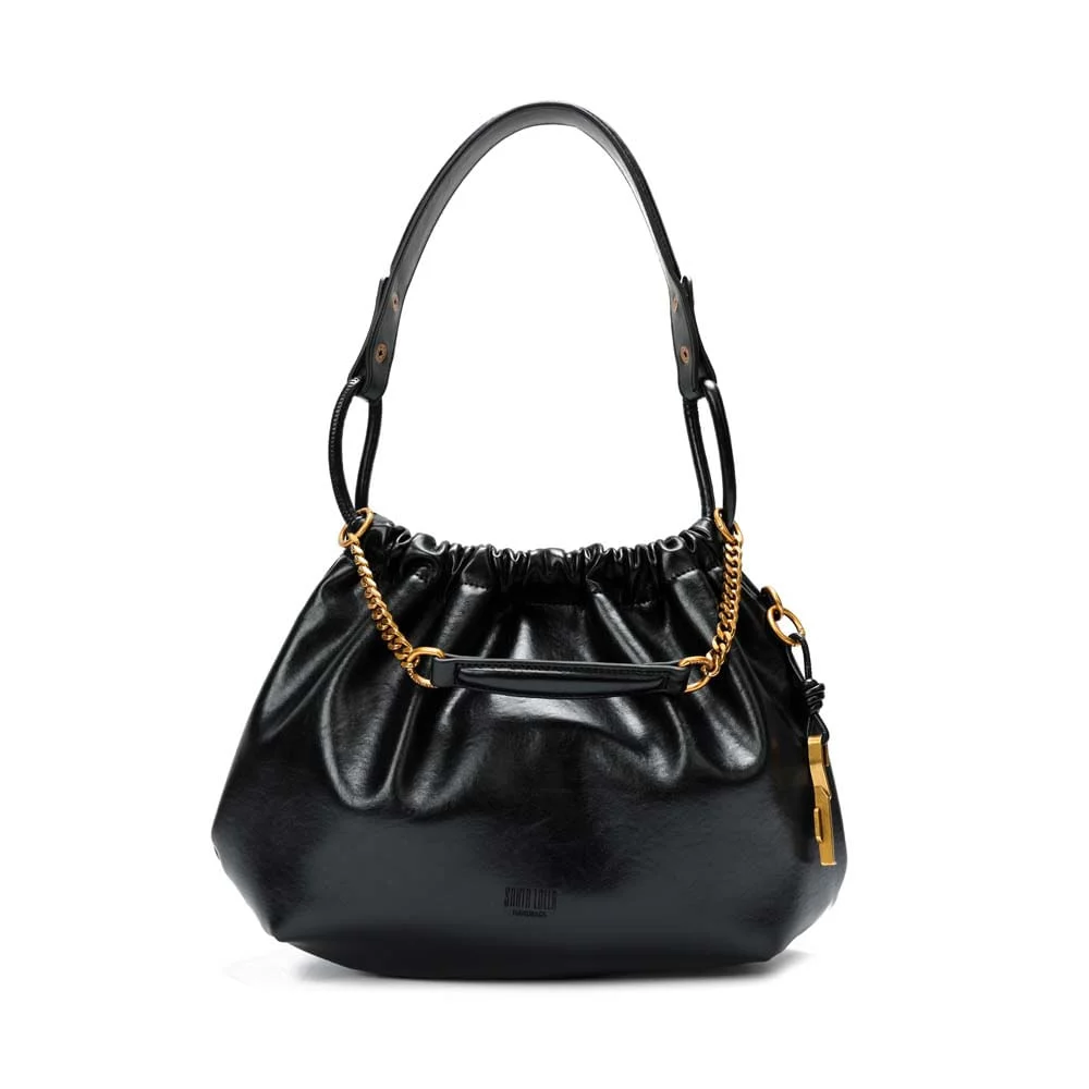 Bolsa Bucket Material Rustico Preta Alça De Ombro - vista 1 de 7