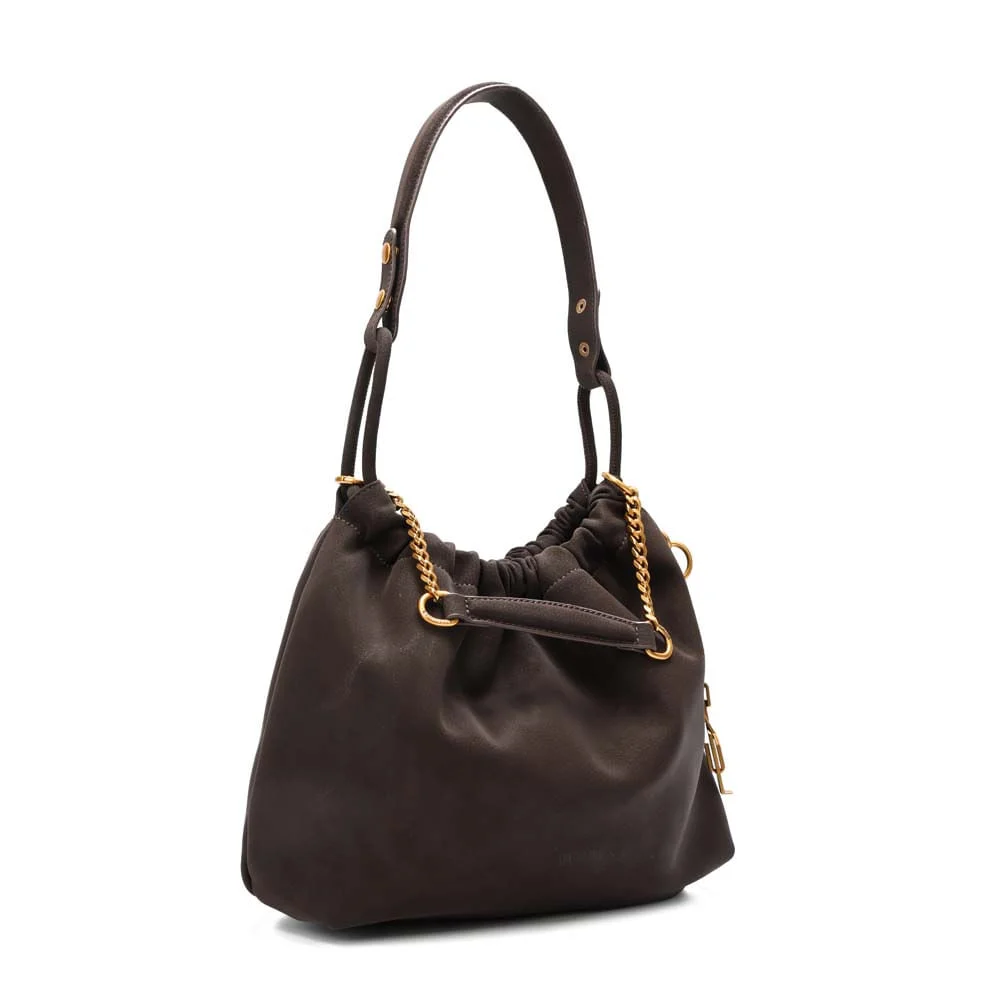 Bolsa Bucket Material Nobuck Marrom Dark Alça De Ombro - vista 2 de 7