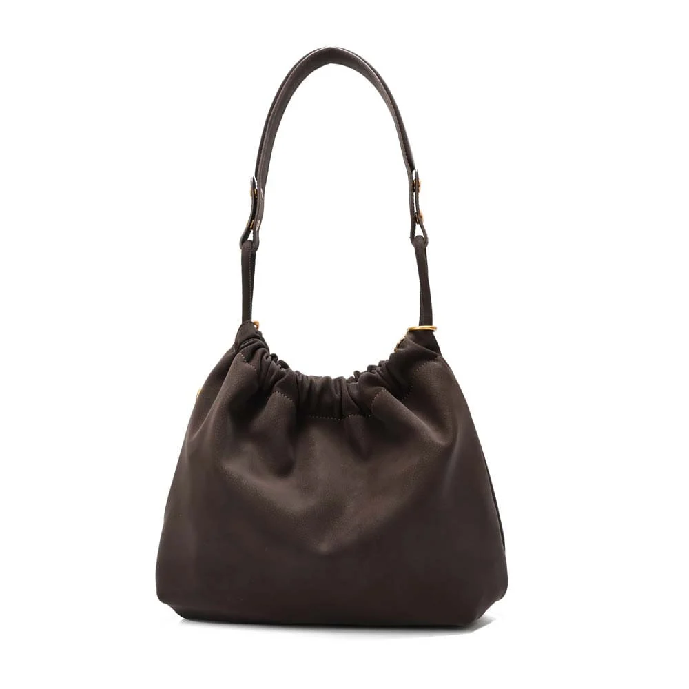 Bolsa Bucket Material Nobuck Marrom Dark Alça De Ombro - vista 5 de 7