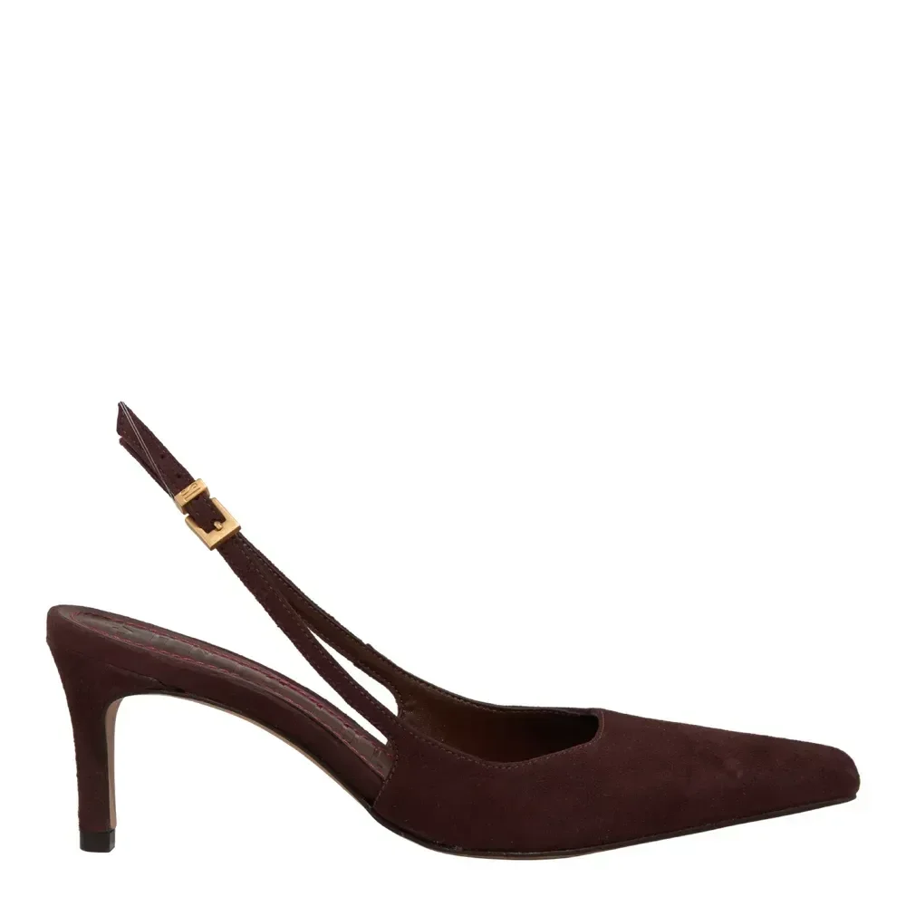 Scarpin Slingback Couro Bico Quadrado Marrom Dark - vista 2 de 4