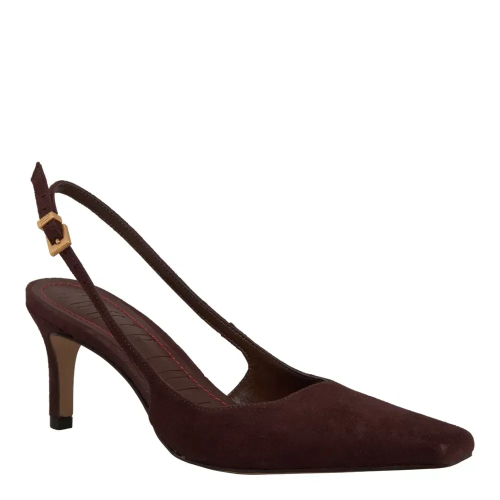 Scarpin Slingback Couro Bico Quadrado Marrom Dark - vista 3 de 4