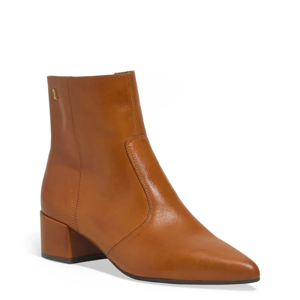 Bota Cano Médio Couro Salto Baixo Marrom Terracota - vista 2 de 3