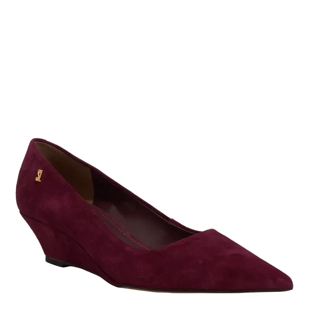 Scarpin Couro Bico Fino Roxo Anabela - vista 3 de 4