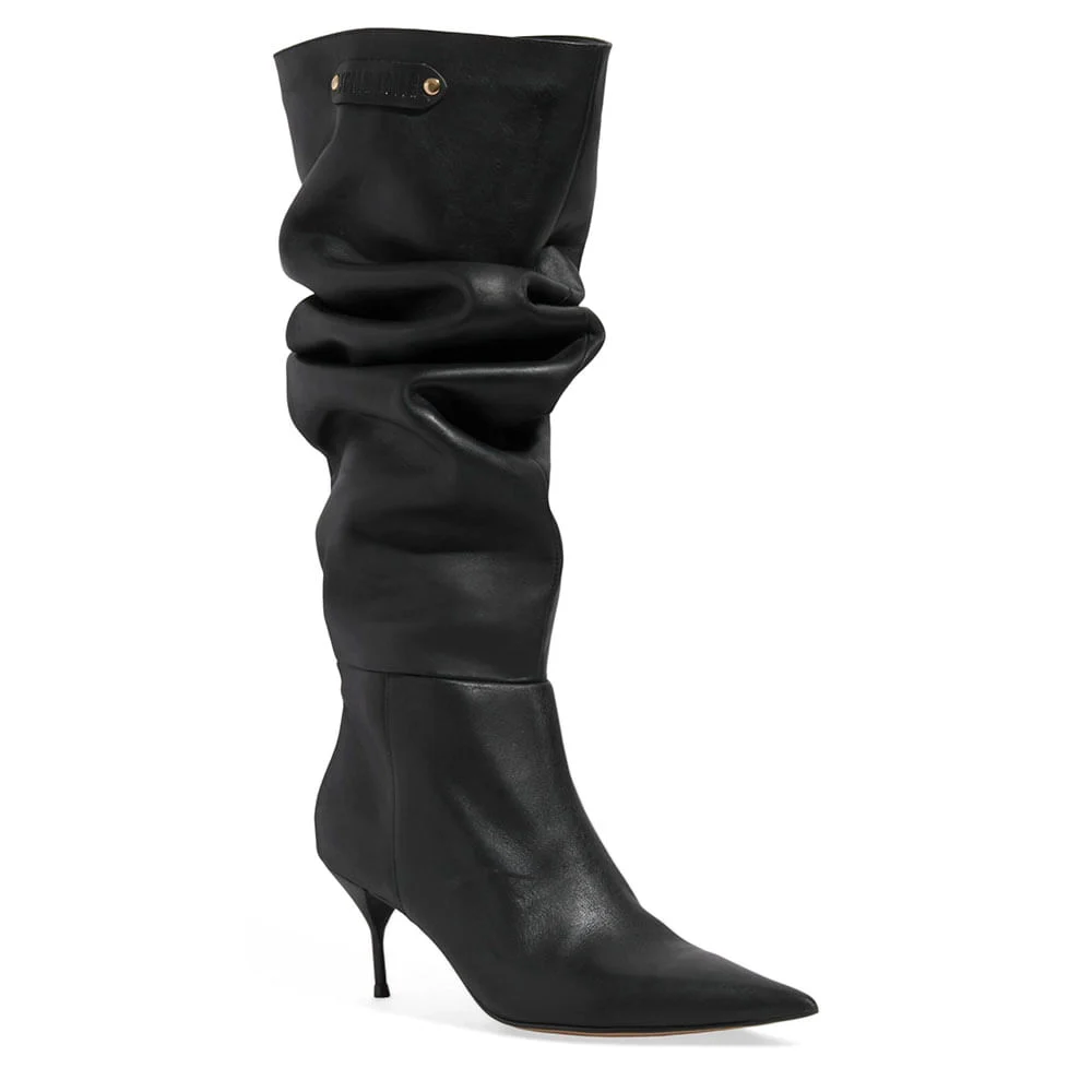 Bota Couro Confort Cano Alto Slouch Preto - vista 2 de 3