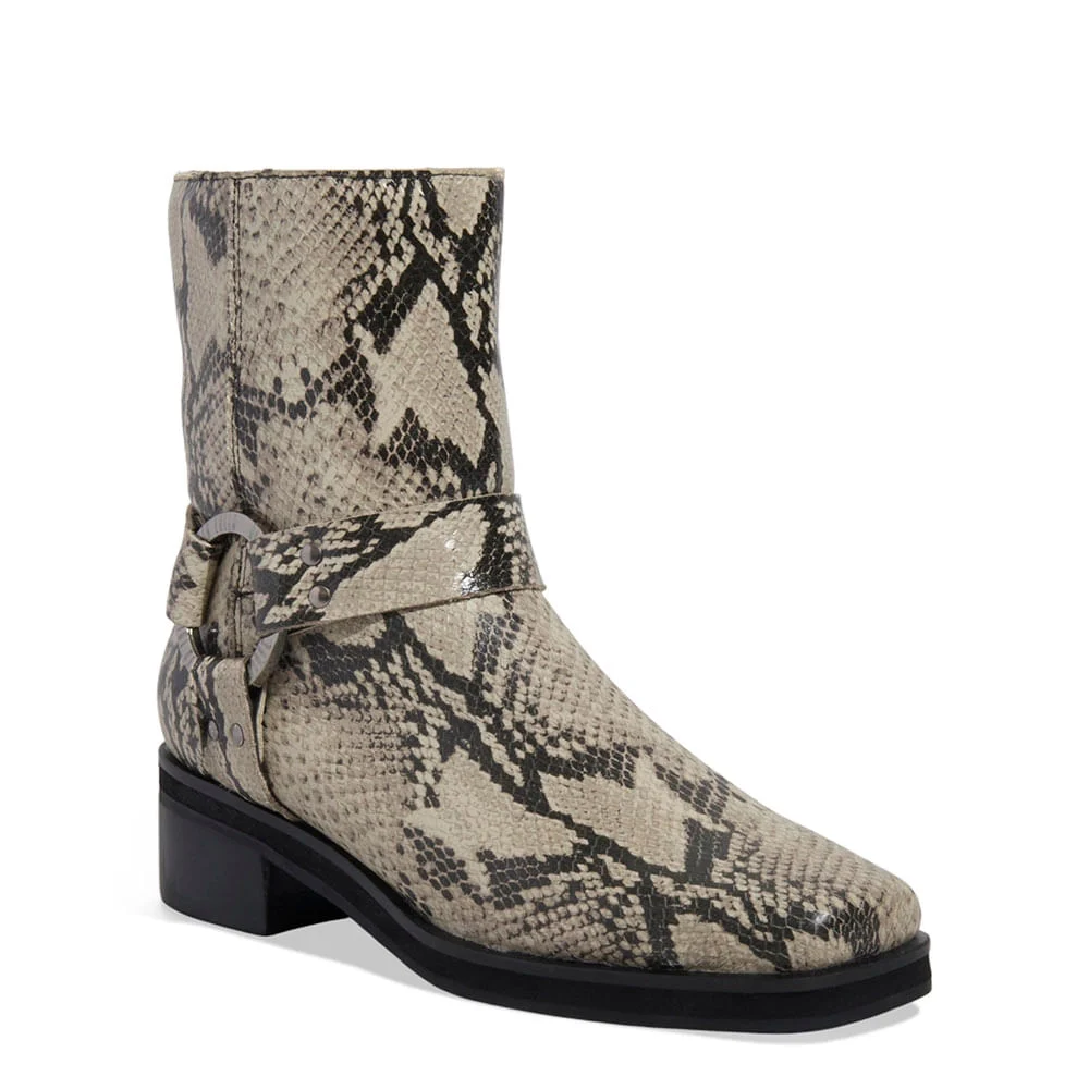 Bota Couro Animal Print Cobra Cano Médio Metal - vista 2 de 3