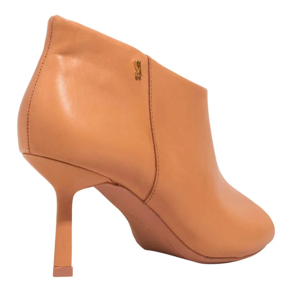 Bota Open Boot Couro Caramelo Salto Médio - vista 3 de 3