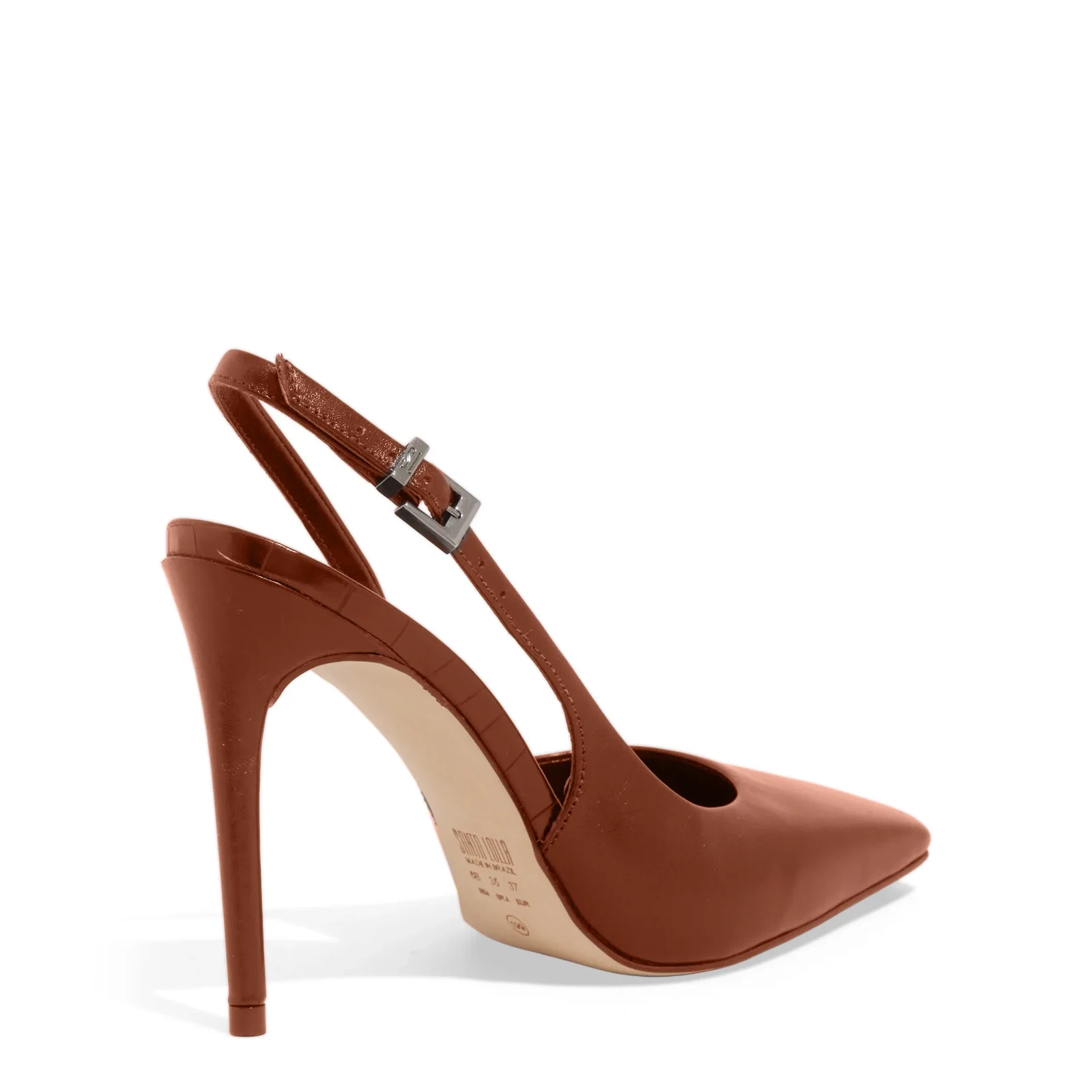 Scarpin Slingback Couro Marrom Salto Alto - vista 3 de 3