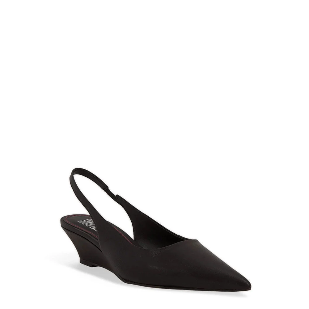 Scarpin Slingback Couro Preto Anabela - vista 4 de 5
