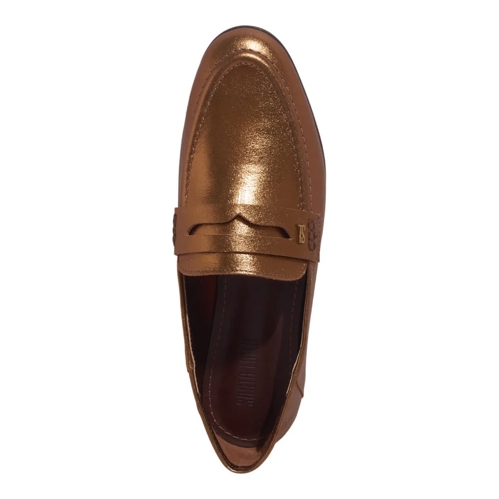 Mocassim Couro Metalizado Malibu Bronze - vista 4 de 6