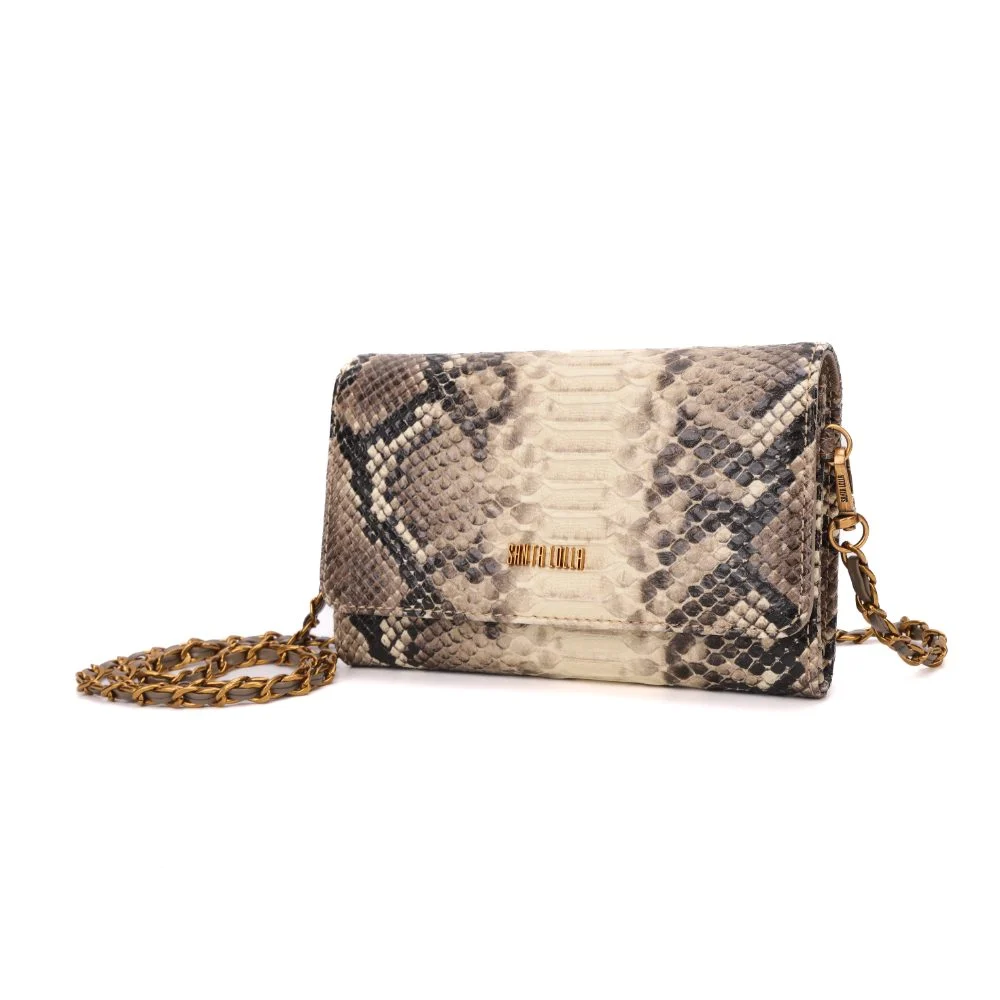 Bolsa Carteira Com Caixa Estampa Animal Print Cobra Alça Transversal Corrente - vista 5 de 9