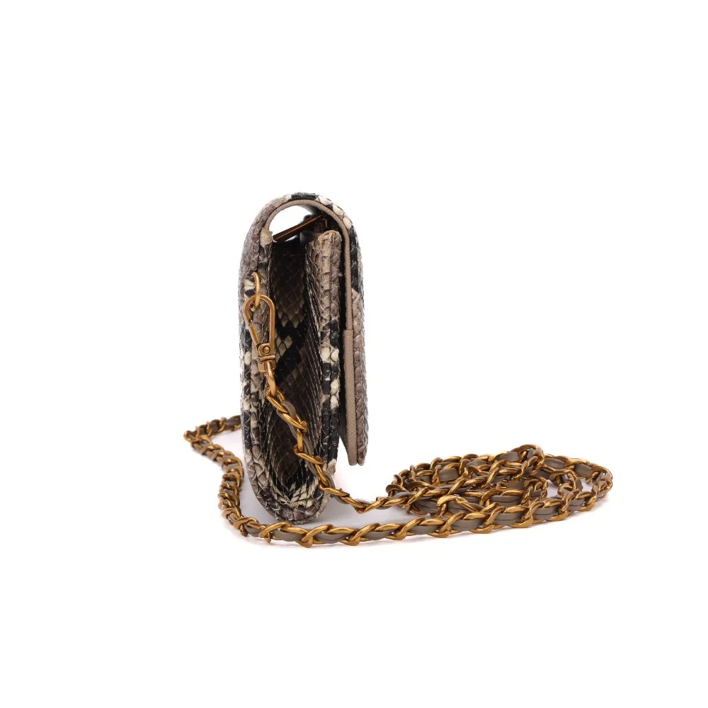 Bolsa Carteira Com Caixa Estampa Animal Print Cobra Alça Transversal Corrente - vista 6 de 9
