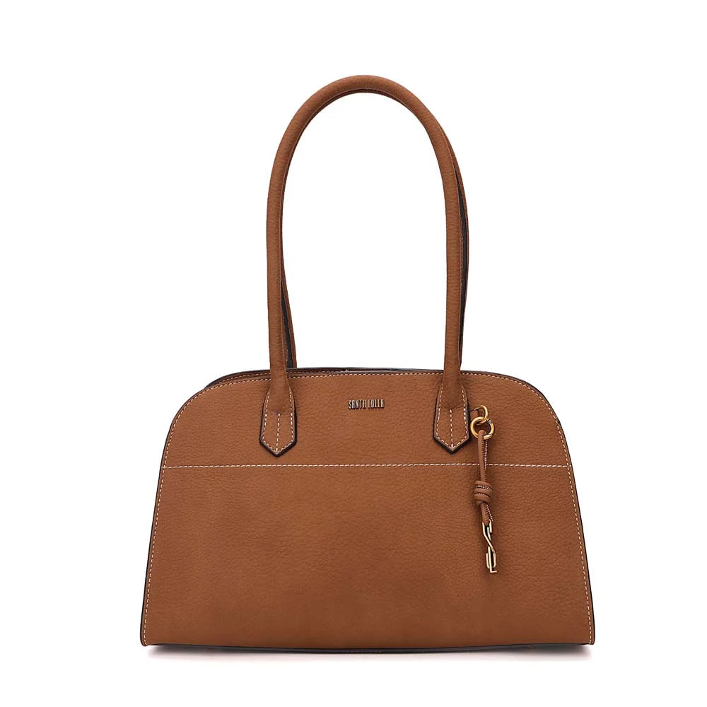 Bolsa Nobuck Estruturada Marrom Alça Longa - vista 1 de 7