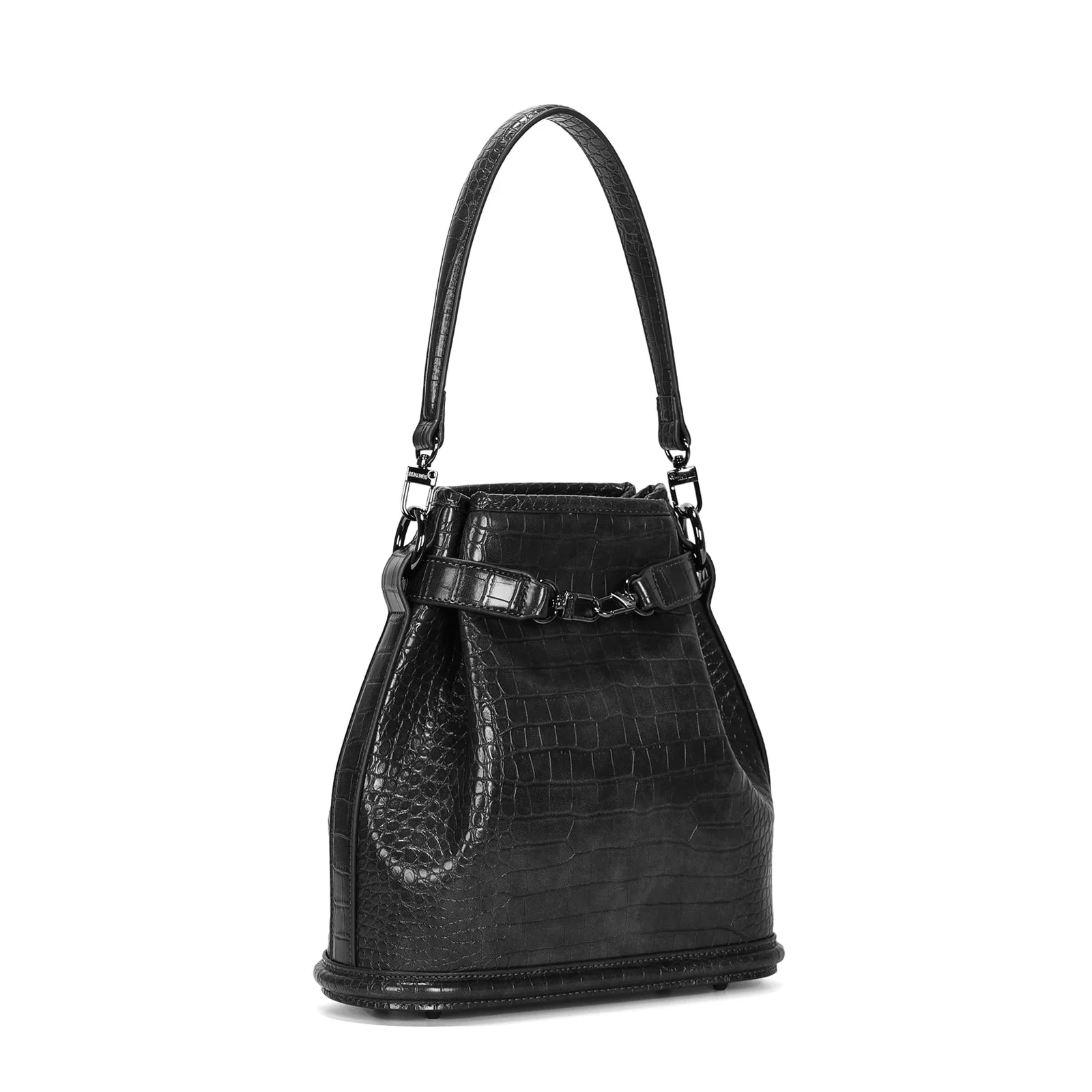 Bolsa Bucket Média Croco Preto Alça Corrente - vista 3 de 4
