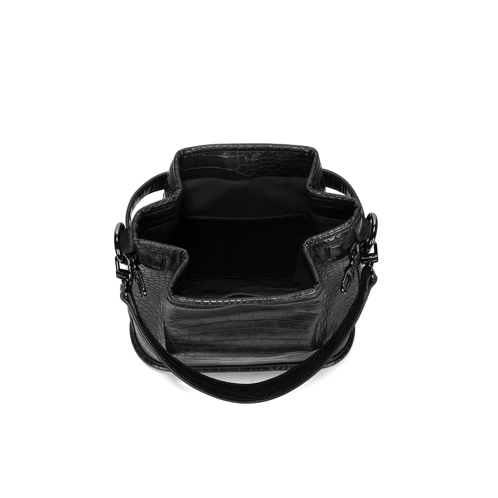 Bolsa Bucket Média Croco Preto Alça Corrente - vista 4 de 4