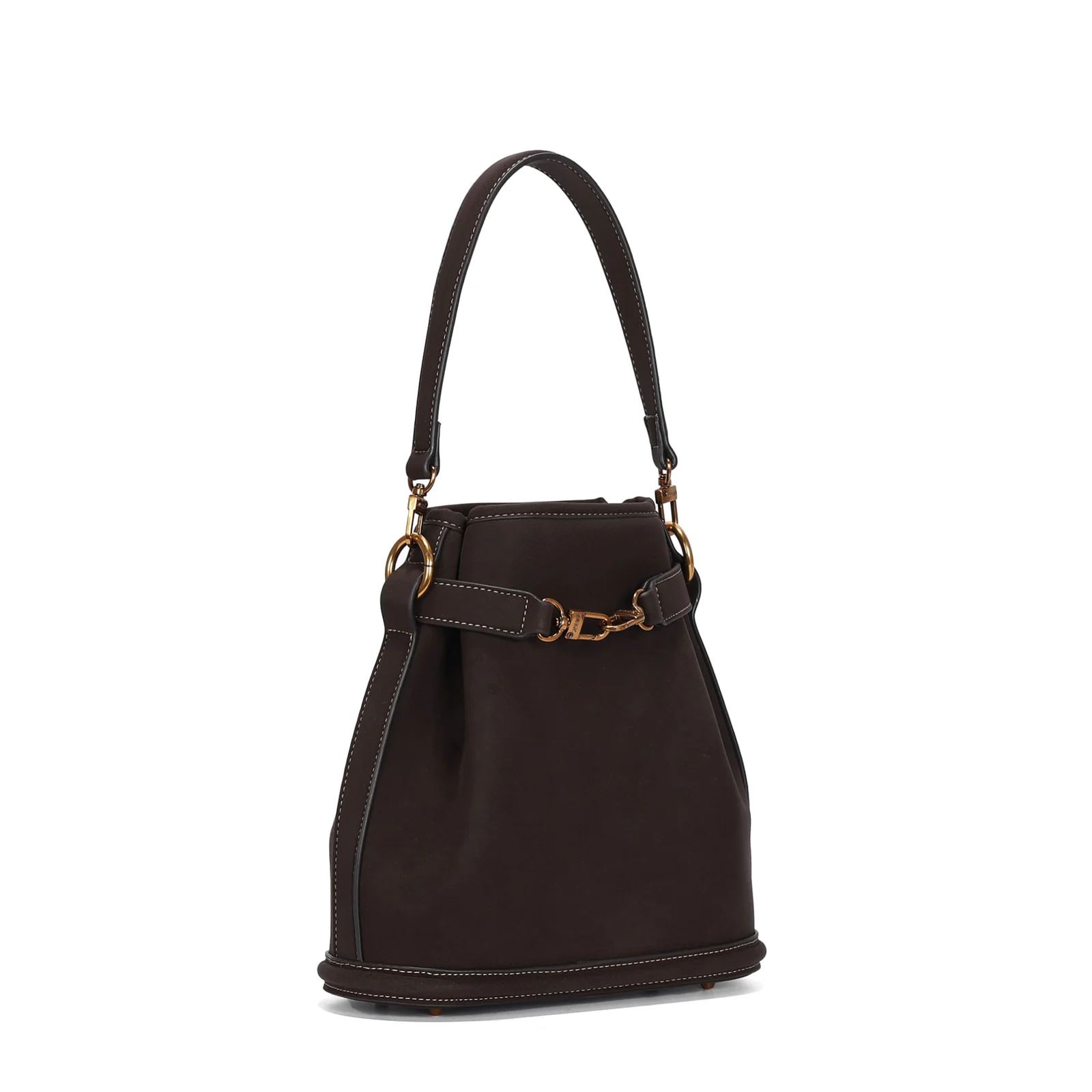 Bolsa Bucket Média Nubuck Marrom Dark Alça Corrente - vista 2 de 3