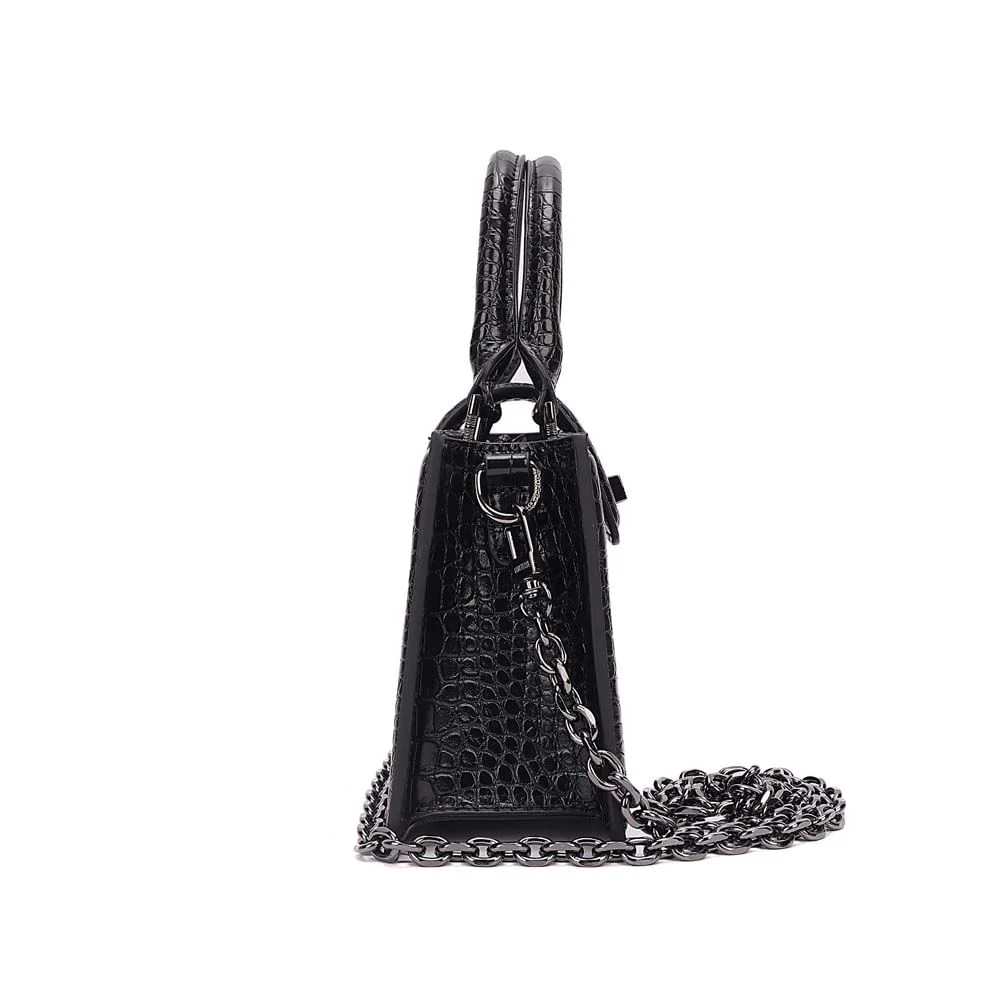 Bolsa Estruturada Croco Preto Alça Corrente - vista 3 de 6