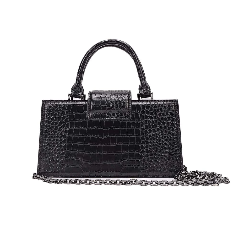 Bolsa Estruturada Croco Preto Alça Corrente - vista 4 de 6