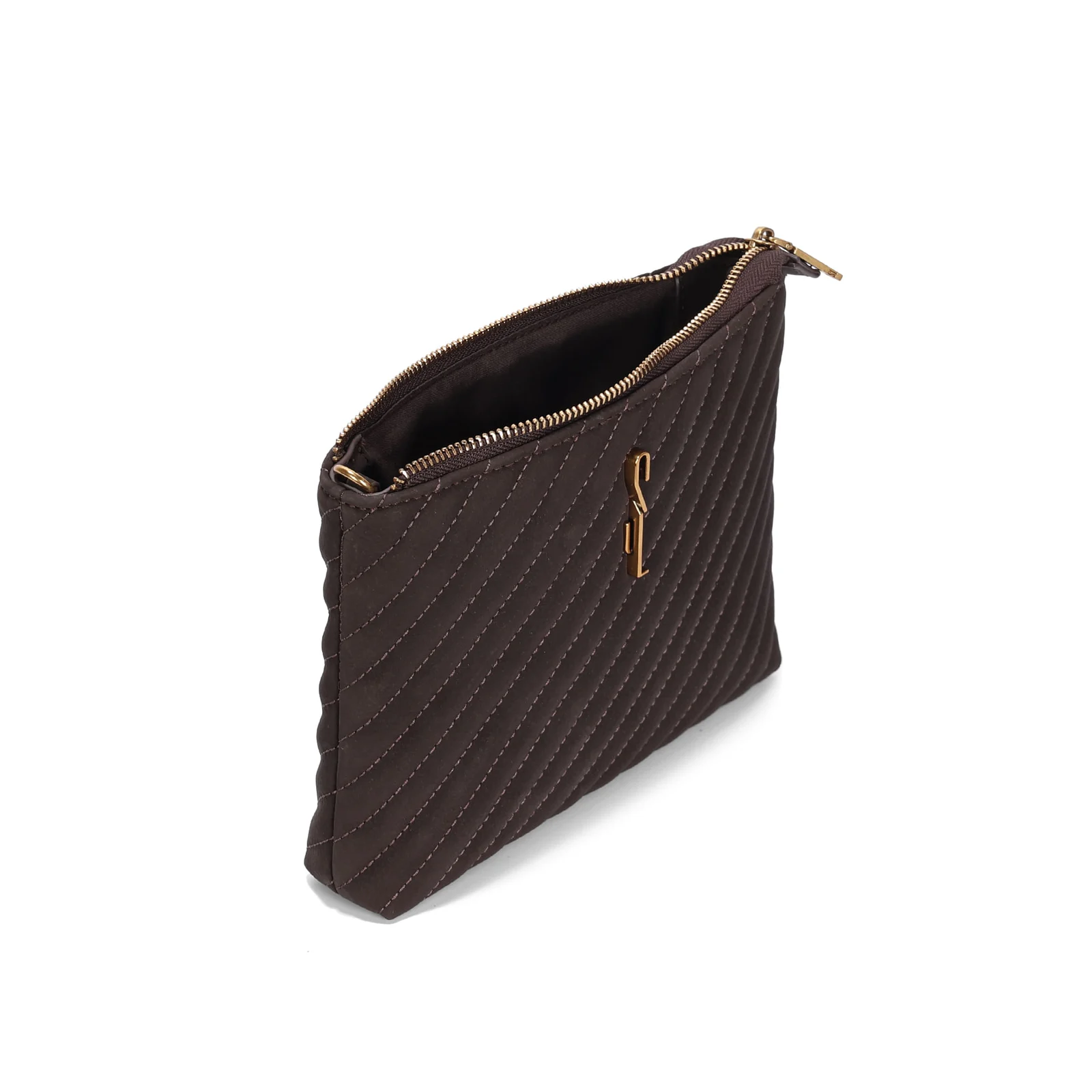Bolsa Clutch Nobuck Marrom Dark Matelassê Alça Corrente - vista 3 de 3