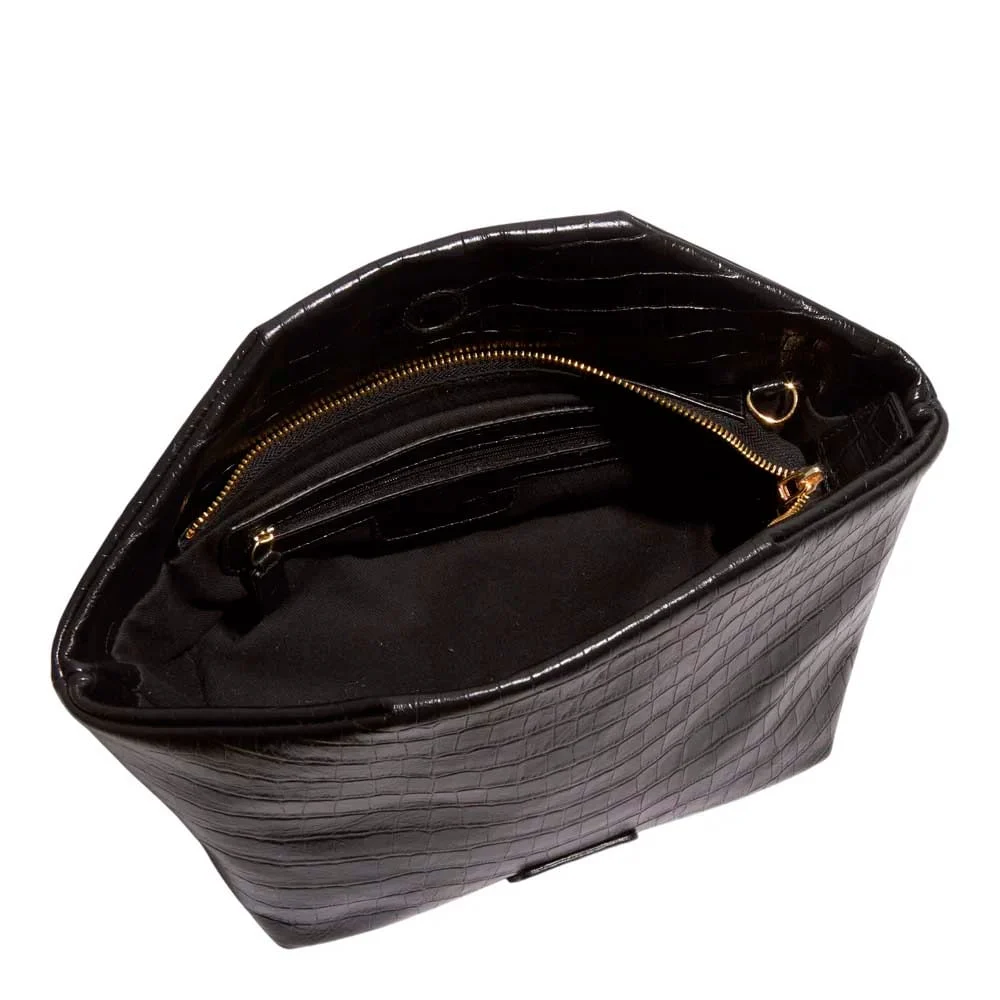 Bolsa Média Couro Croco Preto Alça Transversal - vista 3 de 3