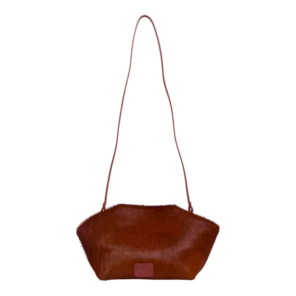 Bolsa Média Couro Pelo Liso Marrom Terracota Alça Transversal - vista 1 de 3