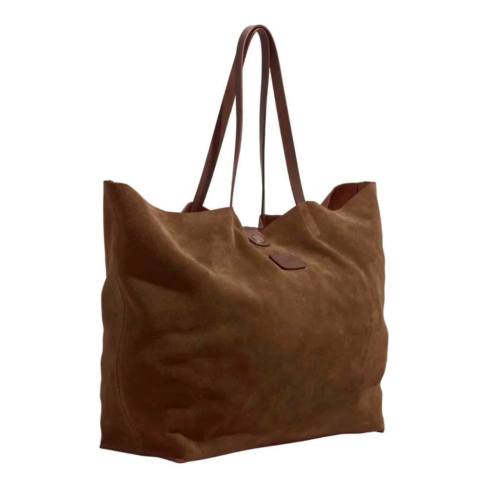 Bolsa Shopper Couro Camurça Marrom Dark Alça de Ombro - vista 2 de 3