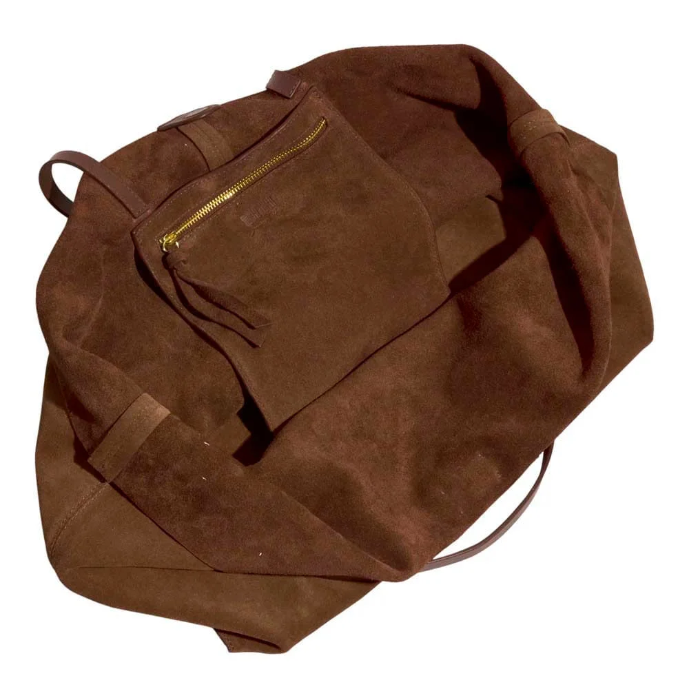 Bolsa Shopper Couro Camurça Marrom Dark Alça de Ombro - vista 3 de 3