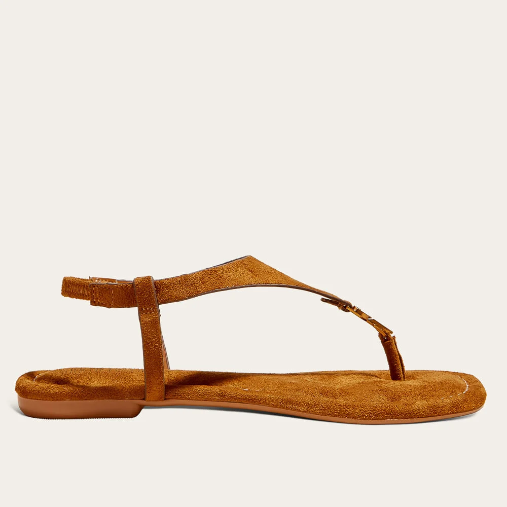 Rasteira Suede Pespontos Caramelo Safari - vista 1 de 3