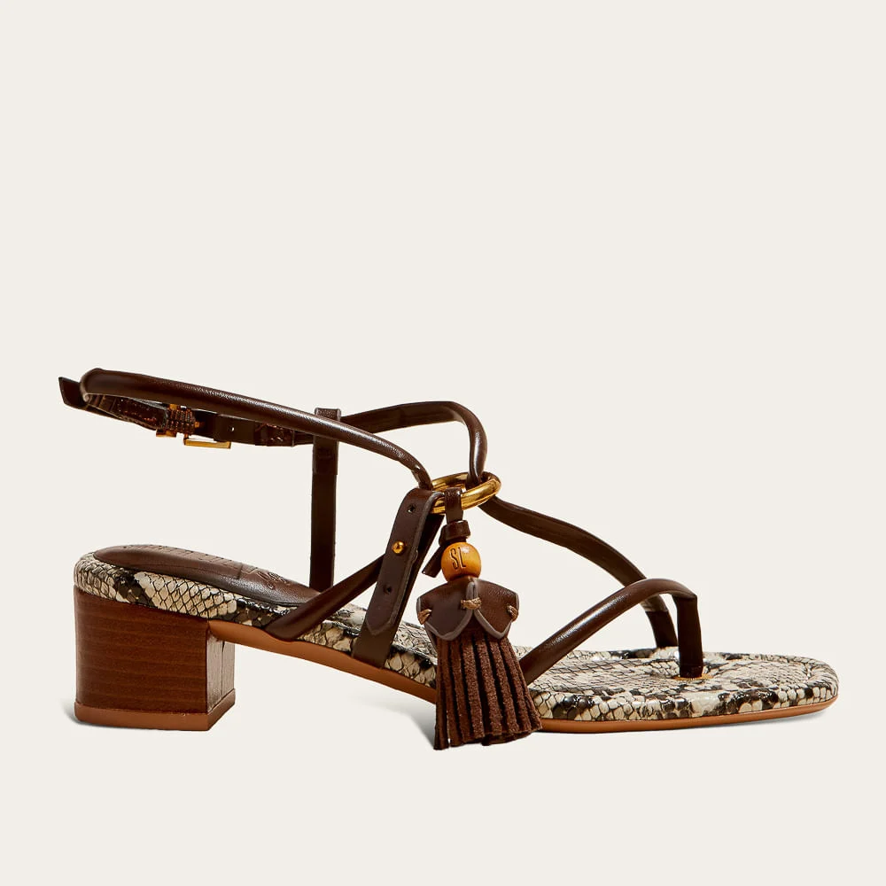 Sandália Napa Marrom Salto Grosso Cobra Tassel - vista 1 de 3
