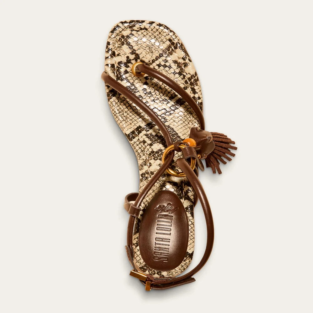 Sandália Napa Marrom Salto Grosso Cobra Tassel - vista 3 de 3