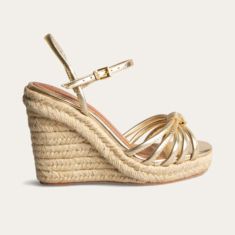Sandália Espadrille Anabela Metalizada Soft Dourado - vista 1 de 4