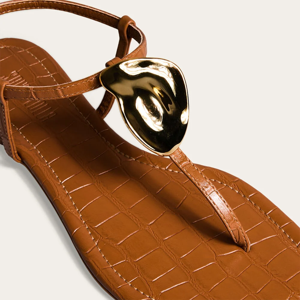 Rasteira Metal Croco Caramelo - vista 2 de 3