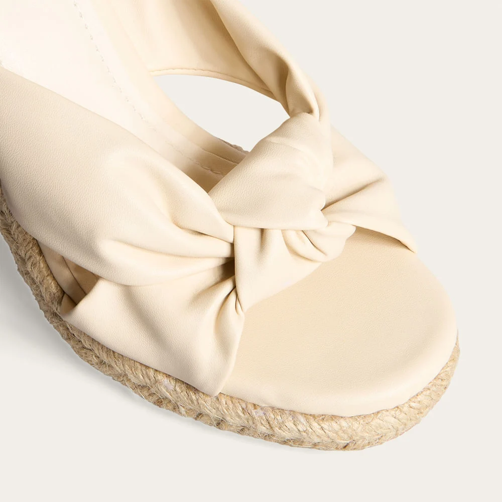 Tamanco Mule Espadrille Anabela Napa Soft Bege Angelical - vista 3 de 4