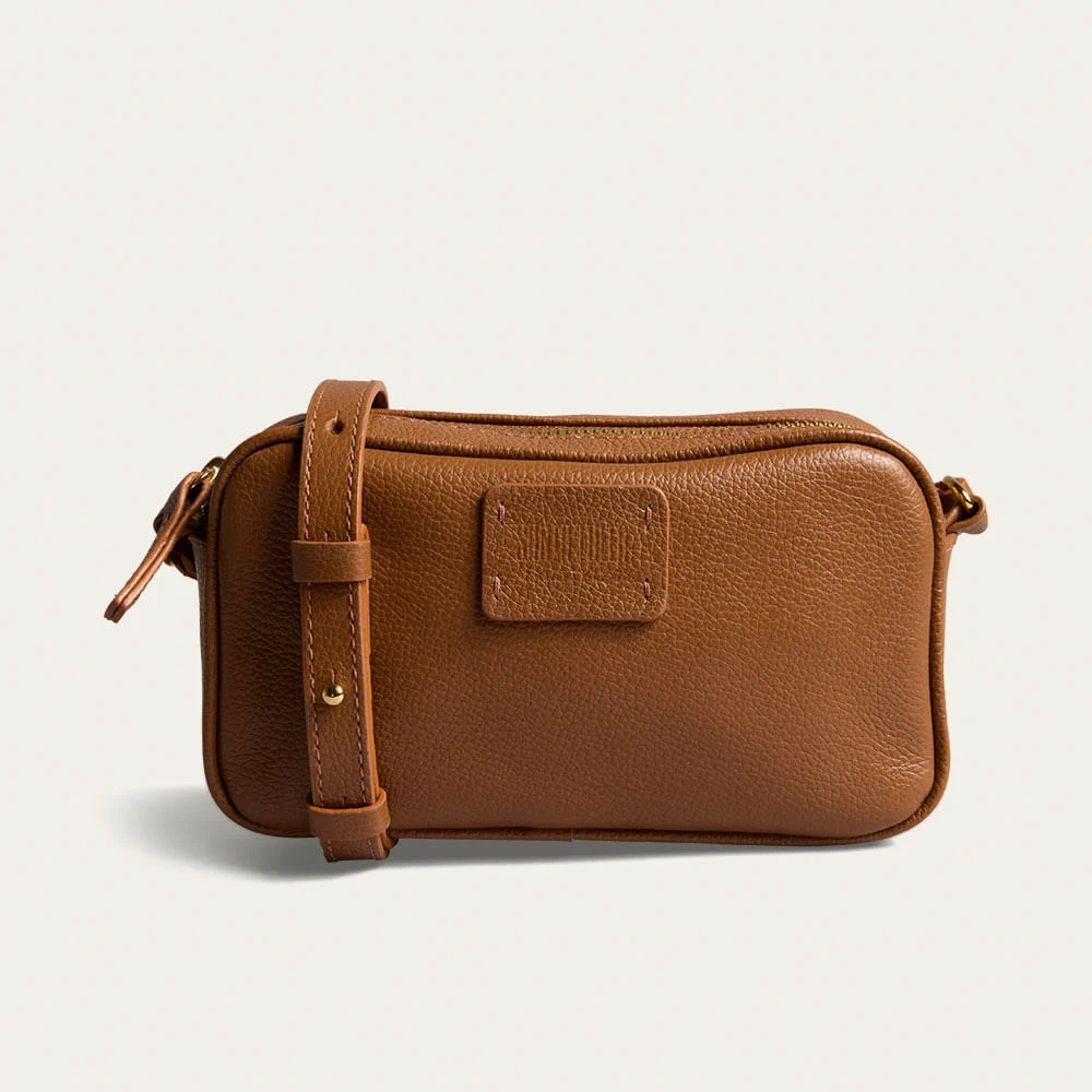 Bolsa Pequena Couro Floater Transversal Marrom Safari - vista 1 de 3