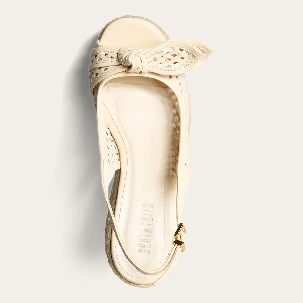 Sandália Espadrille Couro Confort Salto Anabela Off White - vista 4 de 4