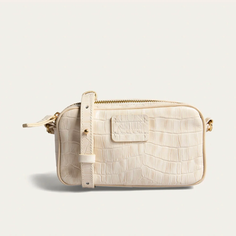 Bolsa Pequena Couro Croco Transversal Bege Marfim - vista 1 de 3