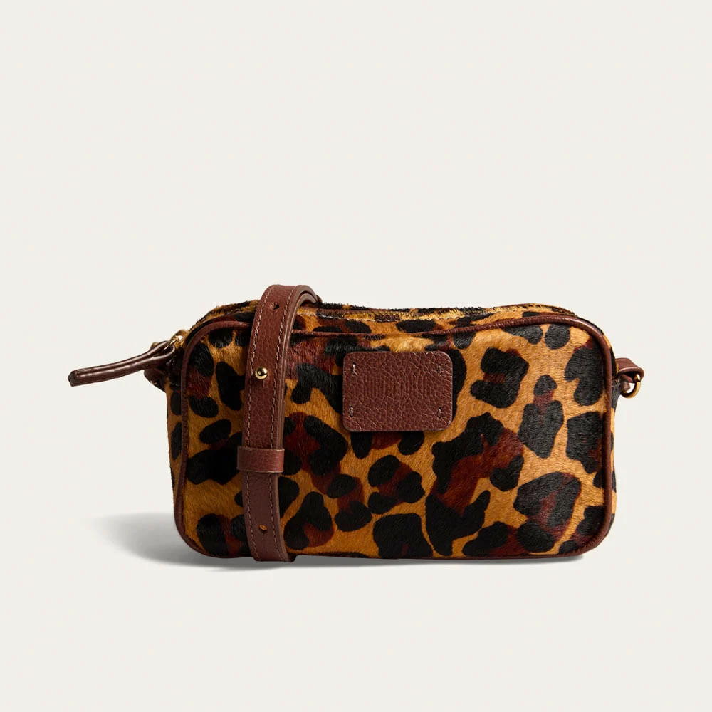 Bolsa Pequena Couro Pelo Transversal Animal Print Onça - vista 1 de 3