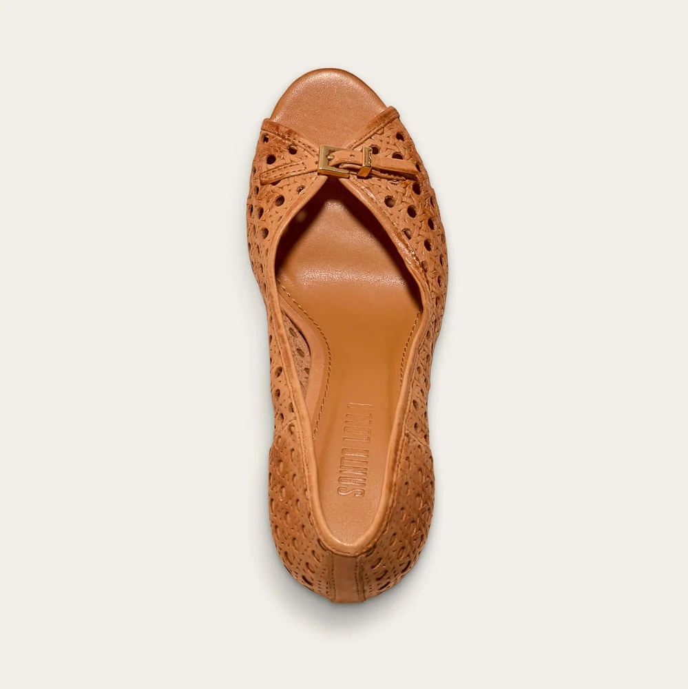Peep Toe Couro Salto Fino Marrom Doce De Leite - vista 3 de 4